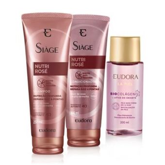 Combo shampoo nutri rosé 250ml + condicionador nutri rosé 200ml + óleo hidratante lótus do oriente 200ml