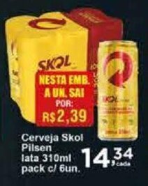 Rossi Supermercado Cerveja Skol Pilsen lata 310ml pack com 6 oferta