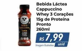 Hiper Moreira Bebida láctea cappuccino whey 3 corações 15g de proteina pronto oferta