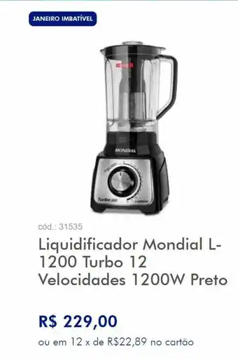 Zenir Liquidificador Mondial L-1200 Turbo 12 Velocidades 1200W Preto oferta
