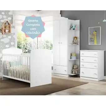 Pão de Açúcar Quarto infantil completo joão e maria multimóveis com colchão, berço, guarda roupa e cômoda bco/col oferta
