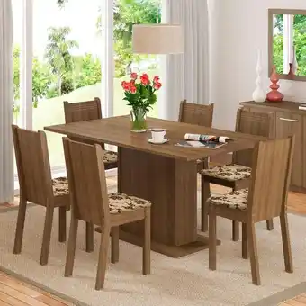 Conjunto sala de jantar madesa megan mesa tampo de madeira com 6 cadeiras - rustic/bege marrom