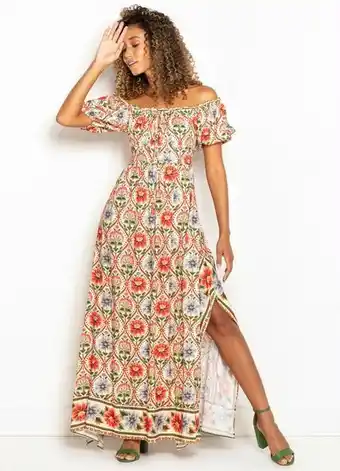 Posthaus Farm - vestido cropped de viscose doce romance estampado oferta