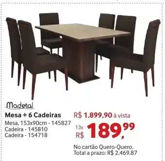 Quero Quero Modestal Mesa + 6 Cadeiras 153x90cm oferta