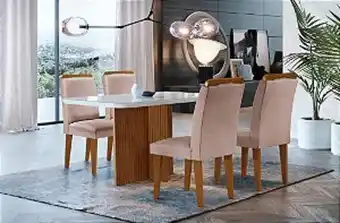 Conjunto completo: mesa berlim 120x80 + 4 cadeiras athenas - imbuia/offwhite/linho rustico