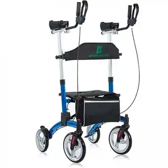 Andador adulto idoso com apoio de braço, assento acolchoado e cesto, suporta até 136 kg, beyour walker, azul