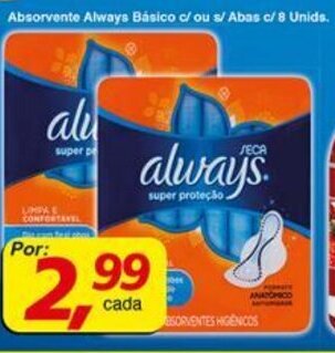 Supermercados Guanabara Absorvente Always Básico c/ ou s/ Abas c/ 8 unids oferta