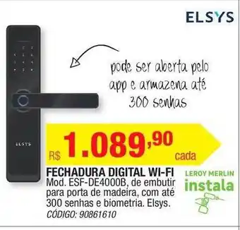 Leroy Merlin Fechadura Digital Wi Fi Mod. Esf-de4000b Elsys oferta