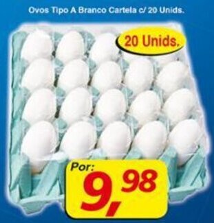 Ovos Tipo A Branco Cartela c/ 20 unids.