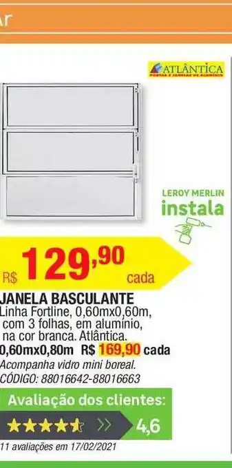 Janela Basculante Linha Fortline 3 Folhas Atlântica