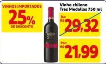 Extra Supermercado Vinho Chileno Tres Medallas 750ml oferta