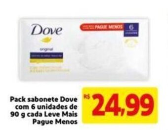 Extra Supermercado Pack sabonete Dove com 6 unidades de 90g cada Lve Mais Pague Menos oferta