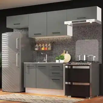 Cozinha compacta madesa agata 280002 com armário e balcão - branco/cinza