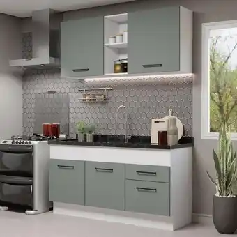 Pão de Açúcar Cozinha compacta madesa agata 150002 com armário e balcão (sem tampo e pia) - branco/cinza oferta