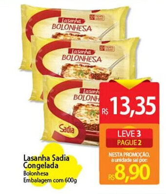 Atacadão Lasanha Sadia Cong. 600g oferta