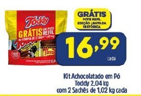 Arena Atacado Kit Achocolatado em po Toddy 2.04kg com 2 saches de 1.02kg cada oferta