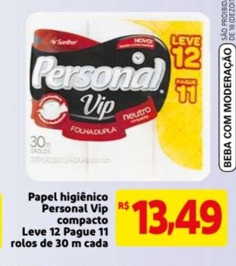 Mercado Extra Papel Higiénico Personal Vip compacto Leve 12 Pague 11 rolos de 30m oferta