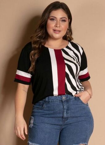 Posthaus Quintess - blusa com recortes preto zebra mangas curtas oferta