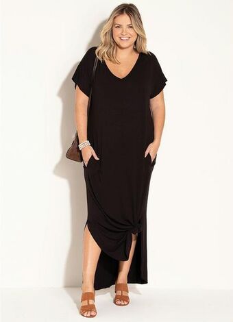 Posthaus Quintess - vestido longo soltinho com fenda preto oferta