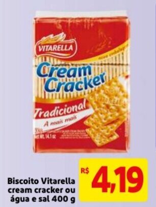 Mercado Extra Biscoito Vitarella Cream Cracker ou agua e sal 400g oferta