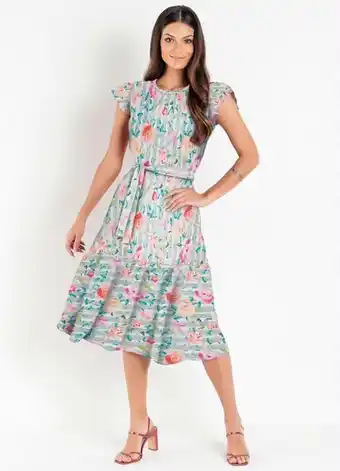 Posthaus Rosalie - vestido com faixa floral cinza moda evangélica oferta