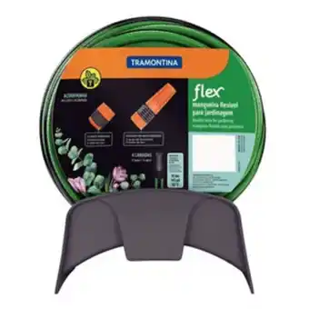 Comjol Mangueira flex pvc 20m com engate, esguicho e suporte mural tramontina oferta
