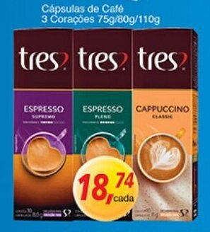 Supermercados Guanabara Capsulas de Cafe 3 Coracoe 75g/80g/110g oferta