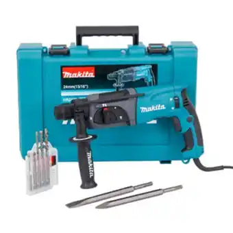 Martelete perfurador rompedor makita com maleta com 5 brocas e acessórios sds plus 800w 2,7j hr2470 220v