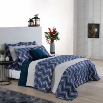 Vest Casa Cobre leito colcha queen avulso stripes chevron blue vestcasa oferta