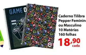 Caderno tilibra pepper feminino ou masculino 10 matérias 160 folhas