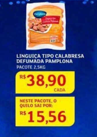 Assaí Atacadista Linguiça Tipo Calabresa Defumada Pamplona 2.5kg oferta