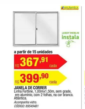Leroy Merlin Janela De Correr Linha Fortline 1.00mx1.50m Atlântica oferta