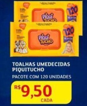 Toalhas umedecidas Piquitucho com 120 unidades