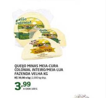 Cooper Queijo minas meia-cura colonial inteiro meia-lua fazenda velha kg oferta