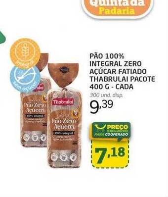 Cooper Pão 100% integral zero açucar fatiado thabrulai oferta