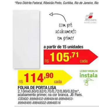 Leroy Merlin Folha De Porta Lisa Jb Paes oferta