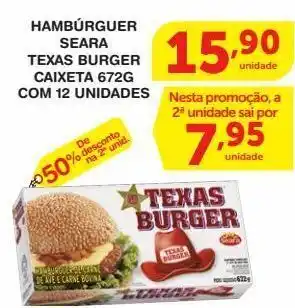Roldão Hambúrguer seara texas burger 672g 12un oferta