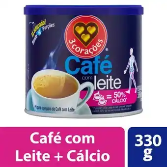 Supermercados São Vicente Café com leite solúvel 3 corações lata 330g oferta