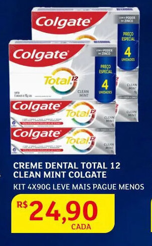 Assaí Atacadista Creme Dental Total 12 Clean Mint Colgate 4x90g oferta