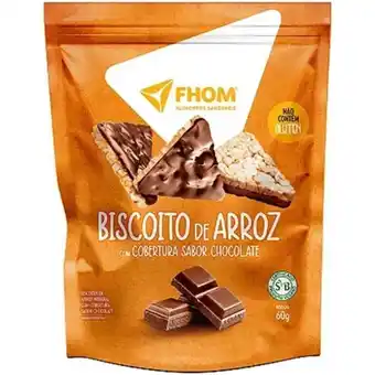 Biscoito de arroz com cobertura sabor chocolate fhom 60g