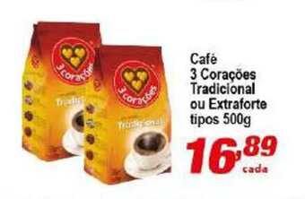 Peri Supermercado Café 3 Corações Tradicional ou Extraforte tipos 500g oferta