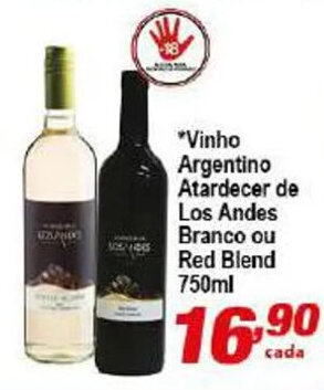 Vinho Argentino Atardecer De Los Andes Branco ou Red Blend 750ml
