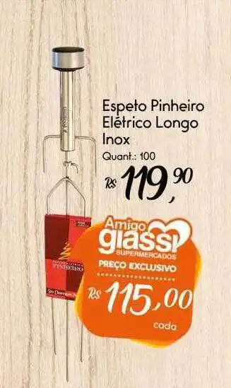 Espeto pinheiro elétrico longo inox