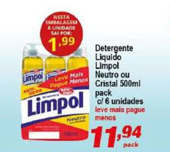 Detergente Líquido Limpol Neutro ou cristal 500ml pack c/6 unidades