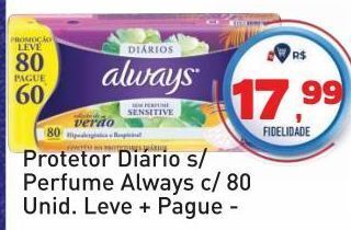 Tonin Superatacado Protetor diário s/ perfume always c/ 80 unid. leve + pague - oferta