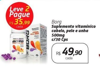 Drogal Borg suplemento vitamínico cabelo, pele e unha 500mg c/30 cps oferta