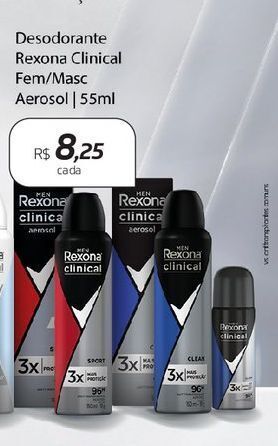 Drogal Desodorante rexona clinical fem/masc aerosol 55ml oferta