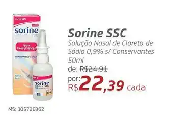 Drogal Sorine ssc solução nasal de cloreto de sódio 0,9% s/ conservantes 50ml oferta