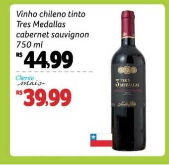 Pão de Açúcar Vinho Chileno Tinto Tres Medallas Cabernet Sauvignon 750ml oferta