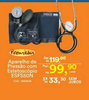 Casa e Vídeo Premium Aparelho De Pressão Com Estetoscópio Esfs50n oferta